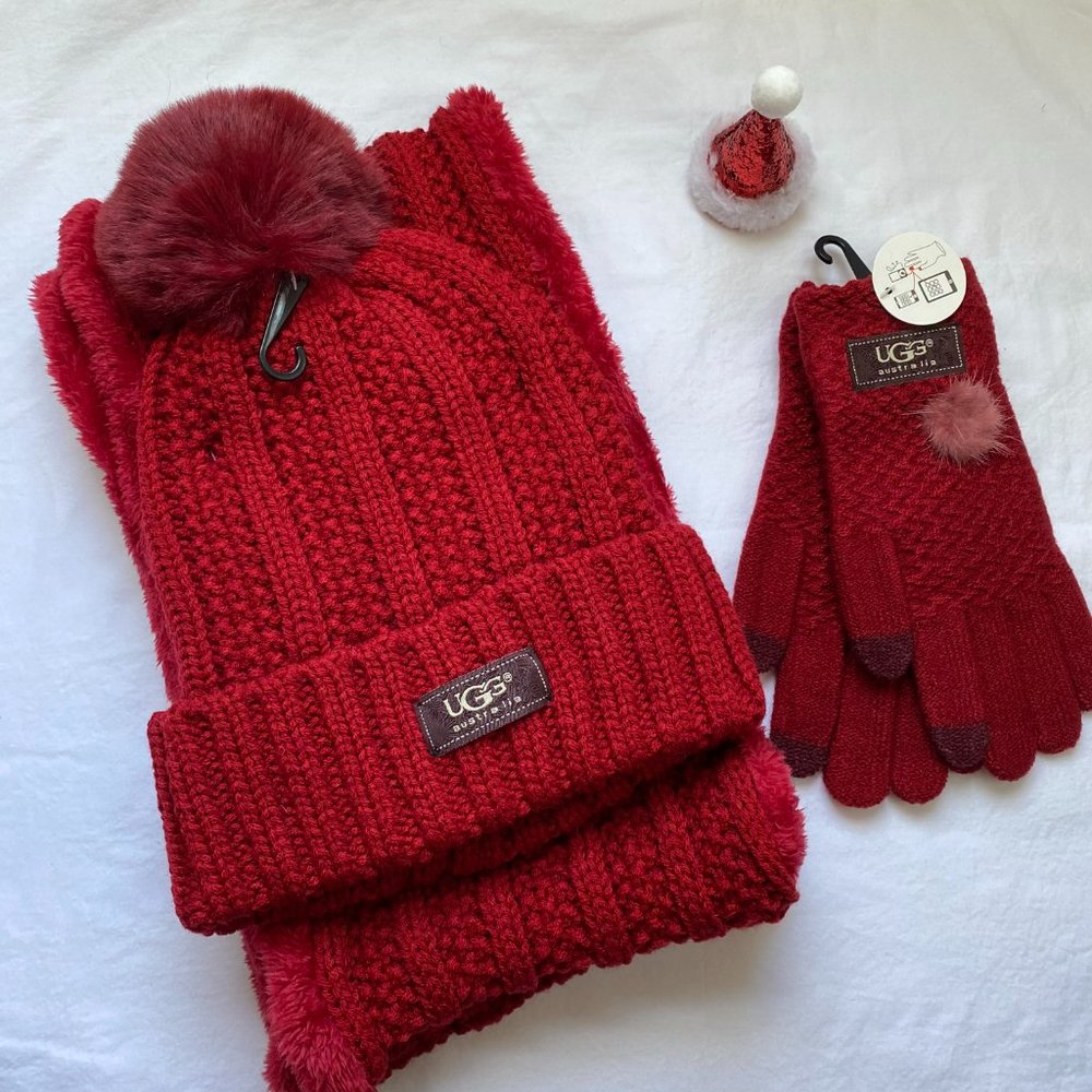 Red UGG Hat, Infinity Scarf & Glove Set
